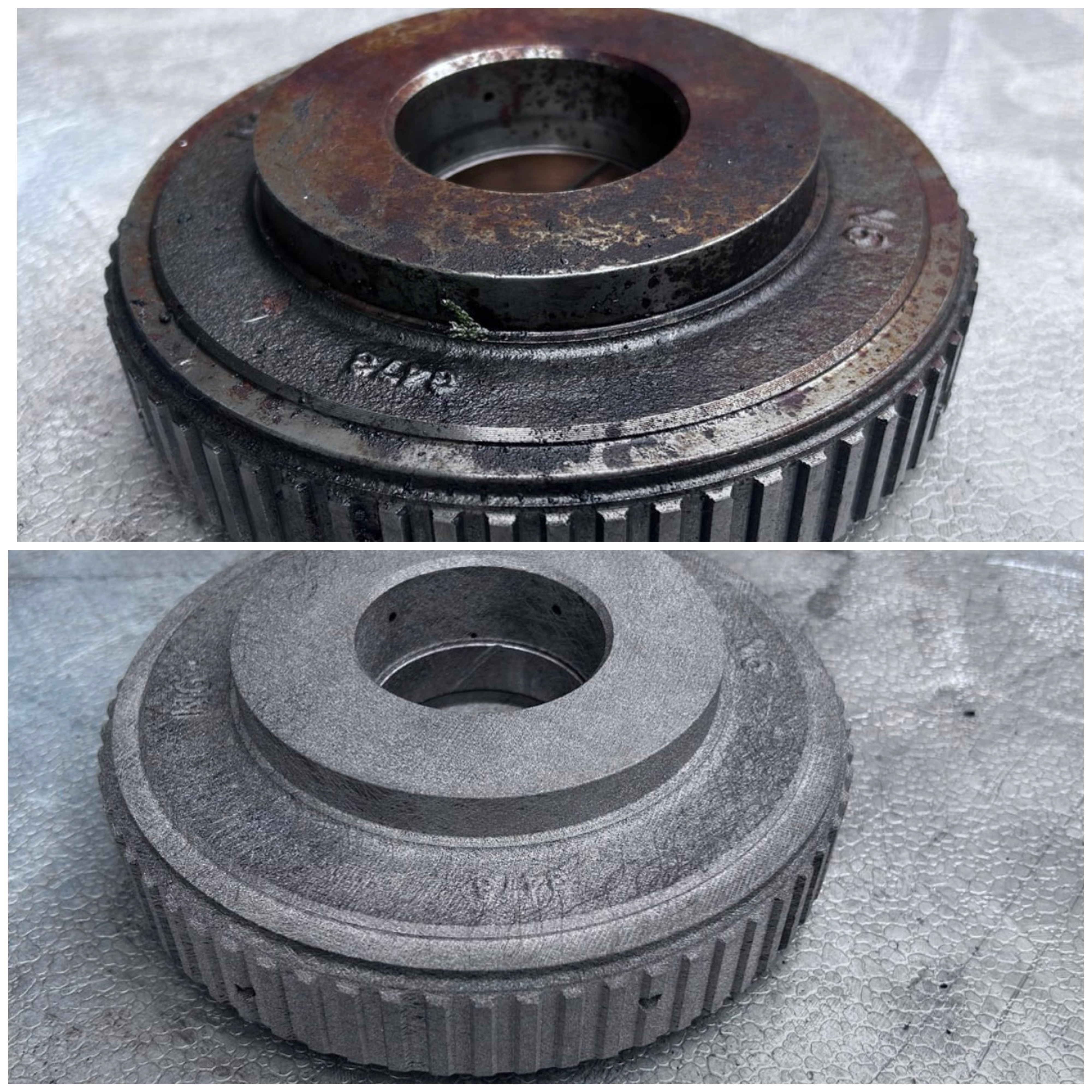 Industrial gear before and after laser cleaning