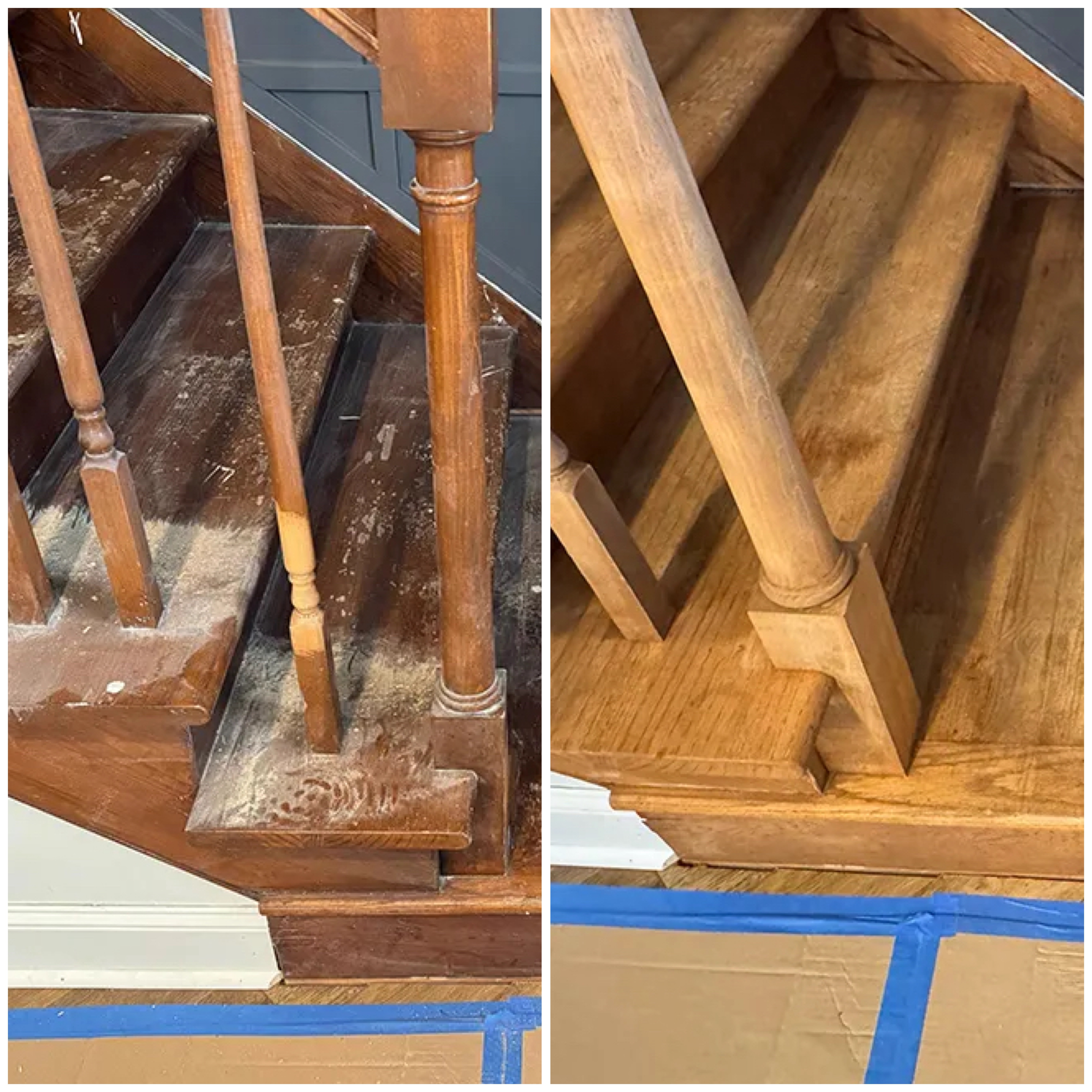 Staircase before and after surface cleaning