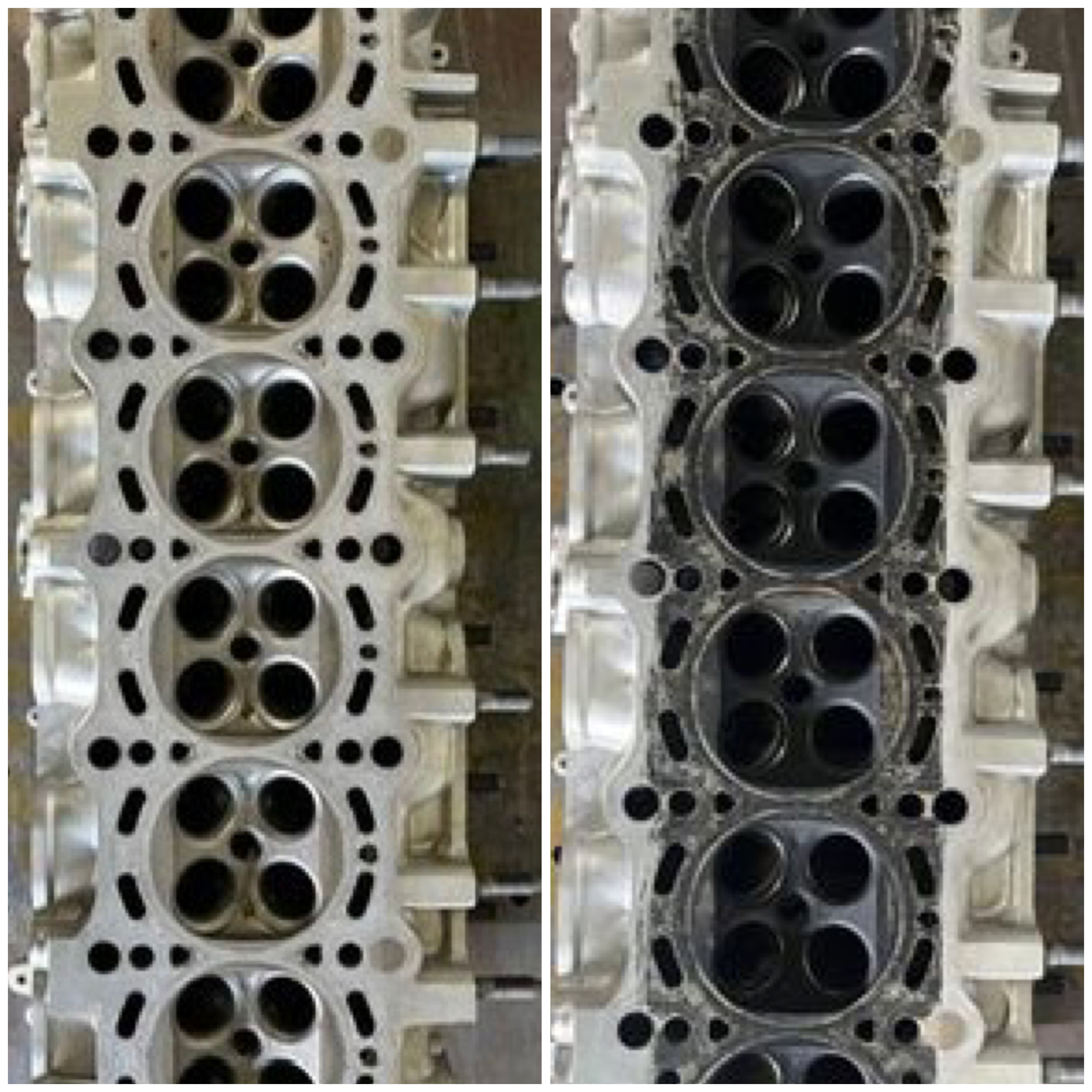Engine head before and after laser cleaning