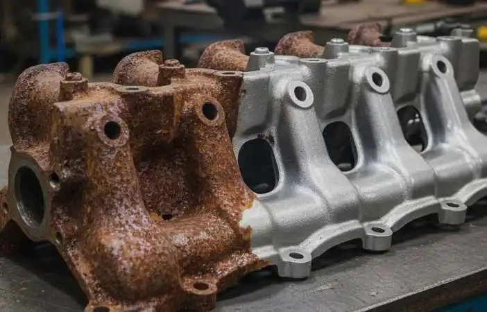 Manifold before and after laser cleaning